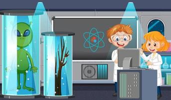 laboratorio de ciencias para experimentos químicos con científico vector