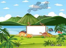 escena con dinosaurios y pizarra en el bosque vector