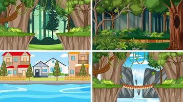 Nature scene with many trees and waterfall vector