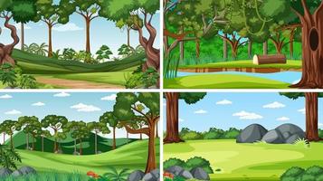 Four forest scenes with trees and river vector