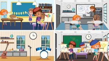 Set of student in the classroom scene vector