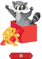 Prepostion wordcard design with raccoon in box vector