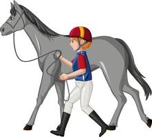 Equestrian sport with man leading horse vector