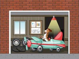 Dogs driving car in garage vector
