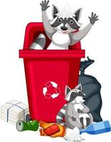 Two raccoons in the trashcan vector