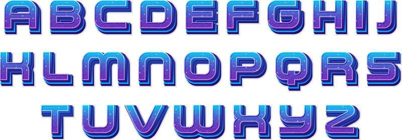 A set of English alphabet space font on white background