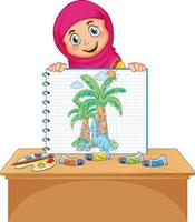 A girl holding notebook with a doodle sketch design on white background vector