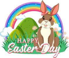 Happy Easter design with bunny in garden vector