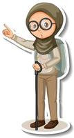 Muslim girl in safari outfit cartoon character sticker vector