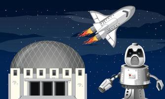 A planetarium with rocket in the night sky vector