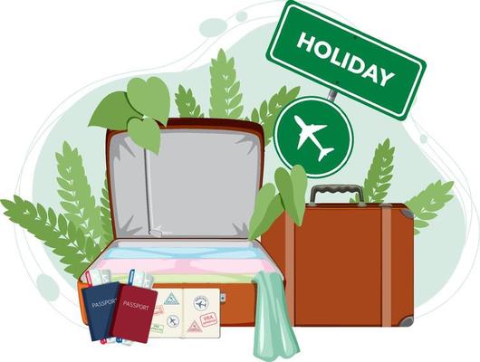 Holiday items concept with many luggages