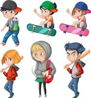 Set of young people doing different actions vector
