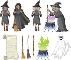 conjunto de objetos de brujas y magos vector