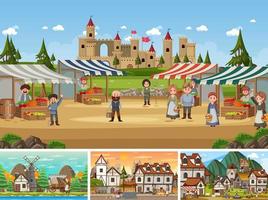 Set of different scene medieval vector