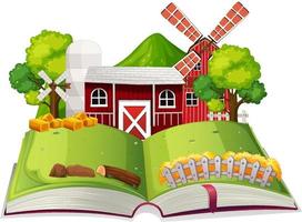 Book with scene of farm buildings in the farm vector