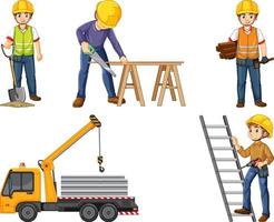 Construction worker set with people and tools vector