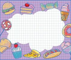 Dessert hand drawn coloured crayon background template vector