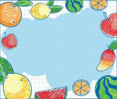 Fruit hand drawn coloured crayon background template vector