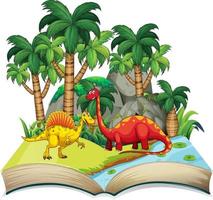 libro abierto con varios dibujos animados de dinosaurios vector