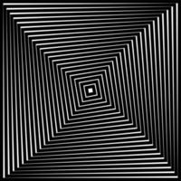 Op Art squares in black an white with visual distortion effect making an optical illusion of pyramids or tunnel. Hypnotic banner, vector isolated on white background