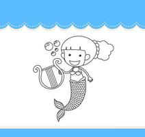 Worksheets template with mermaid outline vector