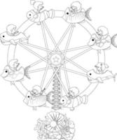 Ferris wheel black and white doodle character vector