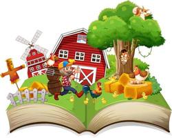 Open book farm theme on white background vector