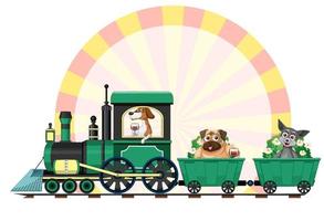 dibujos animados de perros domésticos en tren de juguete vector
