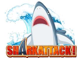 Shark attack font logo with cartoon aggressive shark vector