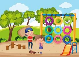 Playground scene with children cartoon vector