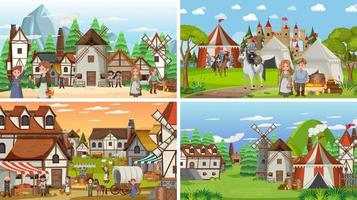 Set of different scene medieval vector