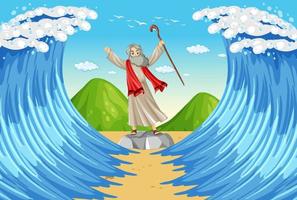 Moses cartoon character with red sea vector