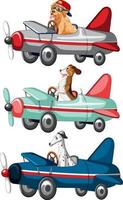 Set of different dog driving plane on white background vector