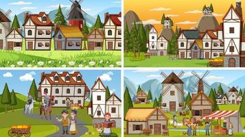 Set of different scene medieval vector