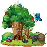 Cartoon insect and beetle in the forest vector