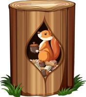 Cute squirrel and nuts in hollow vector