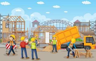 Building construction site with workers vector