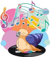 Singer snail with music melody symbols cartoon vector