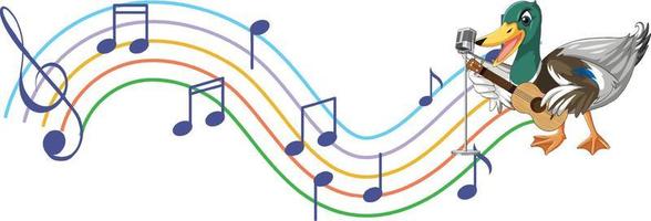 The duck play guitar, ukulele with music note vector