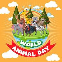 banner del día mundial de los animales con animales salvajes vector