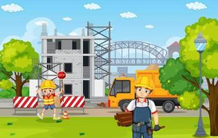 Building construction site and workers vector