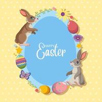 Happy Easter design with bunnies and eggs vector