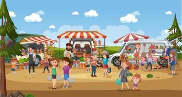 Flea market scene in cartoon style vector