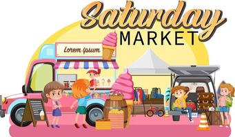 Flea market concept with food trucks vector