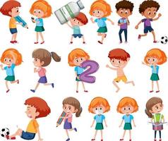 Set of children doing different activities on white background vector