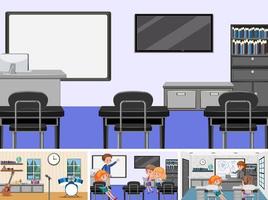 Set of student in the classroom scene vector