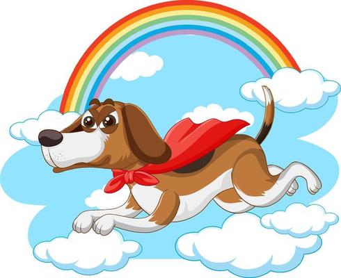 A hero dog flying on sky background