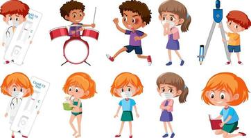 Set of children doing different activities on white background vector