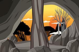 Inside cave landscape in cartoon style vector