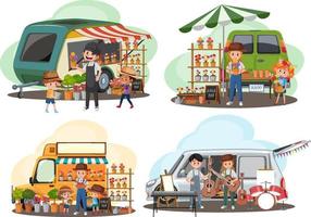 Flea market concept with set of different car boot sales vector